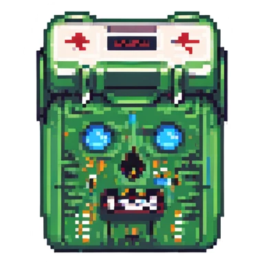8-bit style dead battery icon with X-shaped eyes sticker
