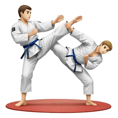 Two judo practitioners in traditional gi, one executing a powerful throw while the other is countering with a defensive move. The background features a judo mat and a focused dojo atmosphere. Transparent background highlights the precision and technique of judo. sticker