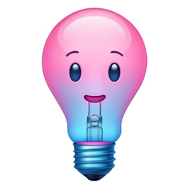 neon lightbulb, glowing blue and pink, emoji style, soft glossy highlight, modern minimal shape sticker