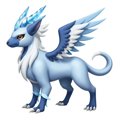 Icy Arctic Frost-Blue Pale-Shimmering Snow-Dusted Majestic Absol-Kyurem-Nargacuga-Meloetta-Latias-fusion-creature (full body) sticker