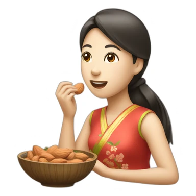 A Chinoise girl eating almond sticker