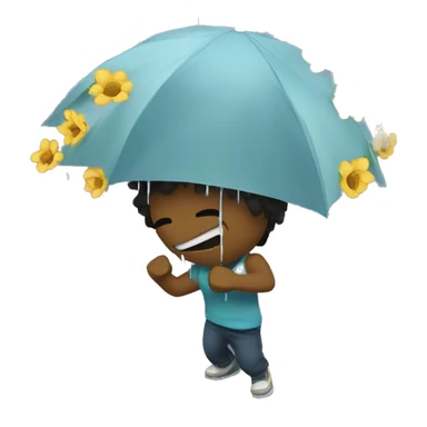 Rain crying and throwing punches on some flowers sticker