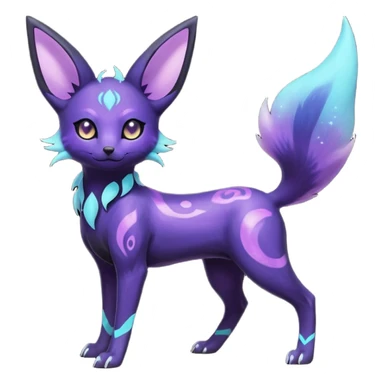 Rare realistic purple indigo violet nebulae shiny sparkly dark-neon glowing bioluminescent edgy badass epic pretty beautiful handsome gorgeous aesthetic colorful vibrant Vernid-Trico-Umbreon-Espeon-species-Fakemon-creature by LiLaiRa, 4 legs, 1 tail, random markings, (full body) sticker