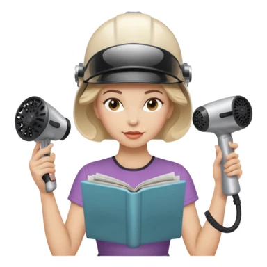 Emoji de mujer con casco secador, pelo recogido, cogiendo revista con las dos manos, estilo vintage chic sticker