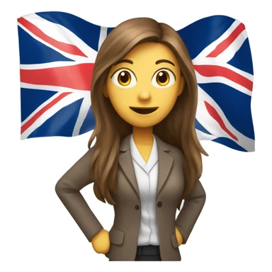 English teacher female with long brown hair and Britain flag sticker