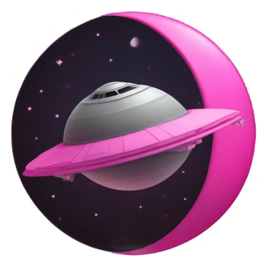 Hot pink moon with a spaceship on top sticker