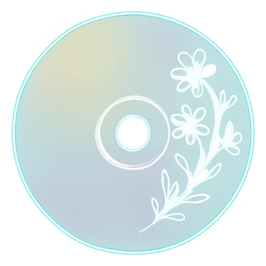 A minimalist CD disc with floral pattern, glowing effect sticker