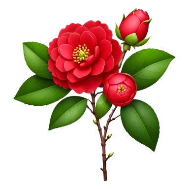 bouquet Red Camellia, luxuriant, stem, leaf, bud sticker