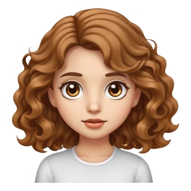 create cute emoji girl with wavy hair, brown eyes, big eyes and long eyelashes sticker