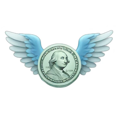 money with wings, blue colored sticker