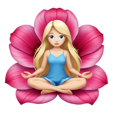 full body woman long blonde hair blue eyes white skin sitting inside giant flower bloom sticker