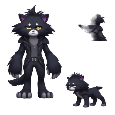 Dark Edgy Cool Shy Grumpy Fluffy FurSona Fakemon Full Body sticker