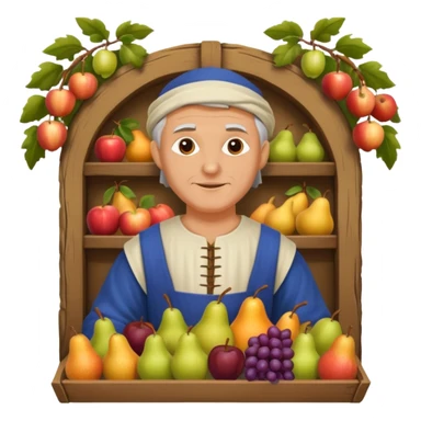 a white merchant in medieval time with fruit stand sticker