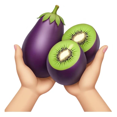 Eggplant with hands holding 2 kiwis sticker