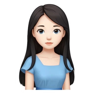 Chinese woman, brown hair, long black hair, pale blue dress sticker