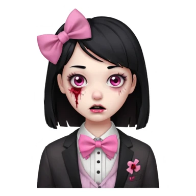 zombie girl,black hair with pink bow tie sticker