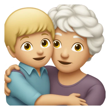 grandma with young blonde boy hugging sticker