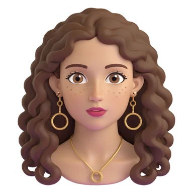Attractive Greek woman with a wide face, freckles, long curly brown hair and gold hoop earrings sticker