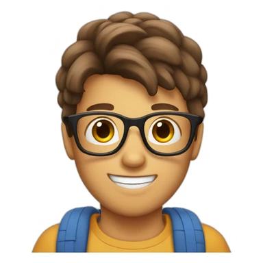 Boy with Long brown haired tied in a tail double thumbs up and wearing glasses sticker