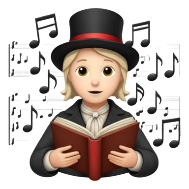 A christmas carol singer with music notes around sticker