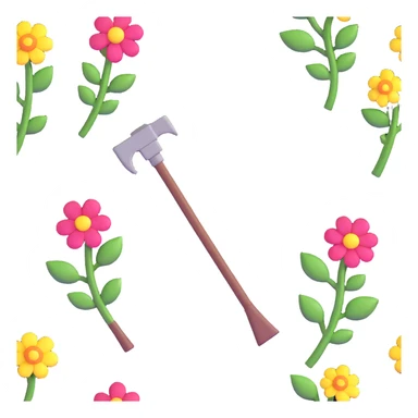 pixelated diamond pickaxe and block with flowers and vines, utopian Minecraft elements sticker