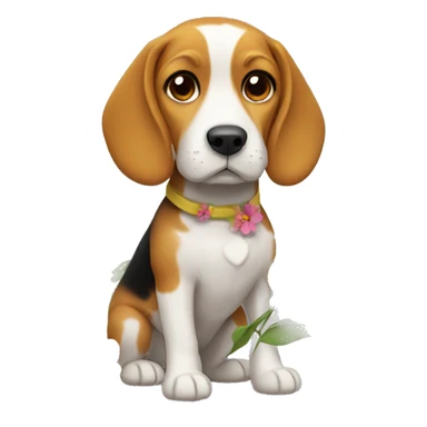 Beagle with flower wearing yellow coat  sticker