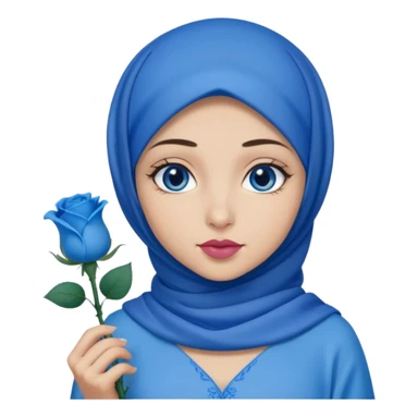 Turkish beautiful finish Konya girl blue eyes with blue hijab islamic dress and had on her hand blue rose lipstick sticker