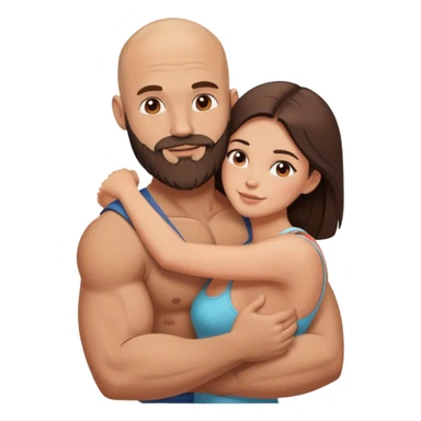 Muscular Bald man with a beard hugging his young hot brunette wife sticker