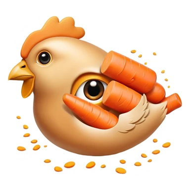 Chicken pieces and bright orange carrots with soft golden particles flowing toward a normal-looking eye and smooth skin. The design shows how vitamin A from both animal and plant sources contributes to eye and skin health in a friendly, non-threatening way. sticker