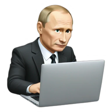putin with a laptop sticker