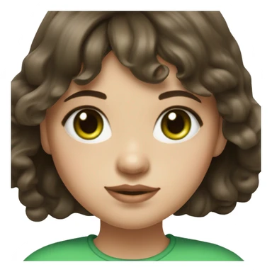 realistic portrait of girl with curtain bangs and wavy dark brown hair with green eyes and fair skin and a round face with soft features sticker