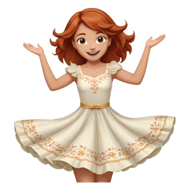 Cinematic Playful Aurora Portrait Emoji, Spinning in her dress, arms gracefully extended, eyes filled with laughter, exuding joy and charm, a princess dancing through her dreams! sticker