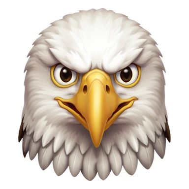bald eagle with open beak from front view, white head, yellow beak sticker