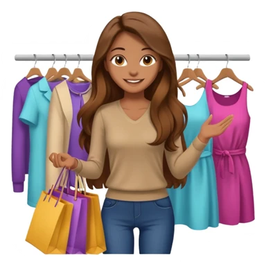 woman with brown long hair buys clothes in a store, shopping vibe sticker
