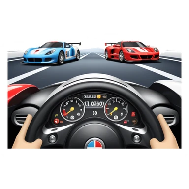 An icon showing a racing game interface, inspired by Grand Turismo. The design features a garage with a selection of high-performance cars, along with race track visuals in the background. Speedometer, lap timer, and other HUD elements add to the excitement. Transparent background sticker