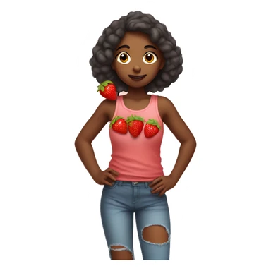 Girl cloudwatching in tank top holding a strawberry sticker