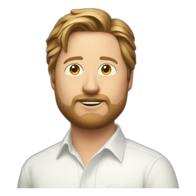 tim heidecker witha beard, white unbuttoned shirt over another white shirt sticker