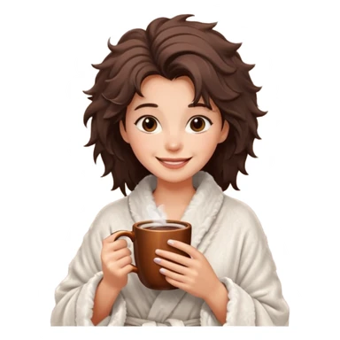 {
      "type": "human",
      "look": "fluffy robe woman, messy hair, holding cup of cocoa",
    } sticker