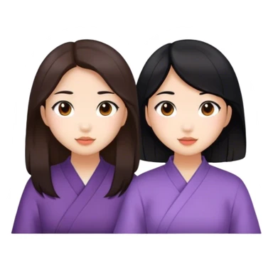 two asian girls talking brown hair and black hair sticker