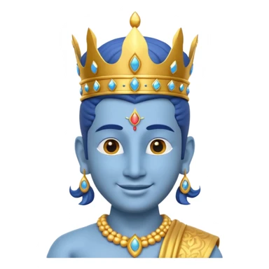 Hindu god Vishnu portrait, head and shoulders only, blue skin, golden crown, sacred jewelry, peaceful smile, divine aura, 3D cartoon, mobile game icon style, clean background, no text, no watermark
 sticker