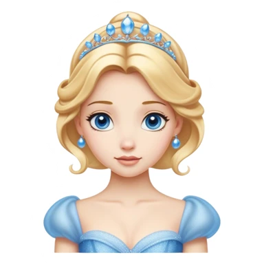 Cinematic Realistic Cute Cinderella Portrait, featuring fair, luminous skin with finely detailed texture and softly lit golden-blonde hair cascading in gentle waves. Her warm, inviting blue eyes sparkle with youthful charm and curiosity, while her classic, elegantly draped ball gown reveals meticulously rendered fabric details and natural folds. The overall composition is bathed in a gentle, realistic radiance that exudes both playfulness and heartfelt beauty. sticker