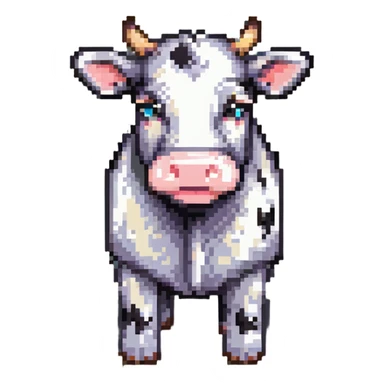 extremely blocky ultra-minimal pixel art Minecraft cow emoji with only 2 or 3 large square pixels, bright playful colors, childish and cute sticker