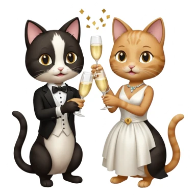 two happy cats getting married with champagne glasses sticker