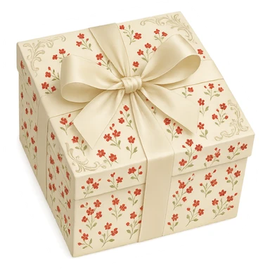 Elegant Rococo pale white red ditsy floral gift box  , remove background sticker