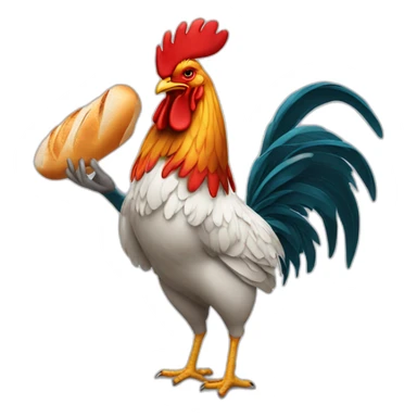 rooster hanging a baguette under his wing sticker