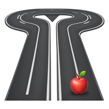 3D apple emoji style T-shaped road, top-down, with subtle highlights and a simple background sticker
