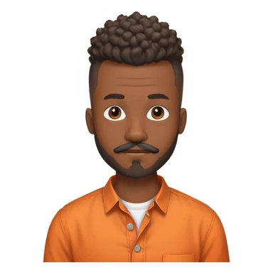 i need a black man with a mohawk in the center and a blad from sides and a beard and a moustache be should be wearing an orange button up shirt with no collar and a round neck and he should be balck and the hairs should be curly sticker