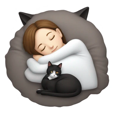 White girl short brown hair sleeping with tuxedo cat  sticker