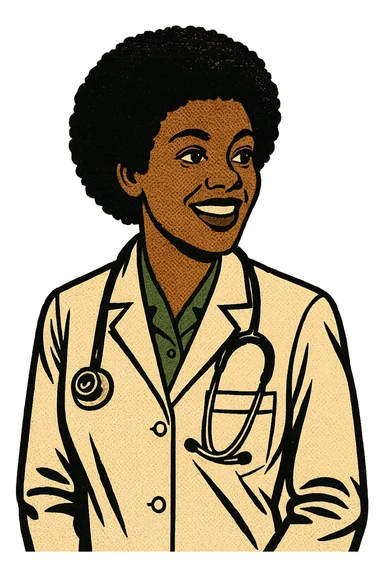 A 1970s female black doctor sticker
