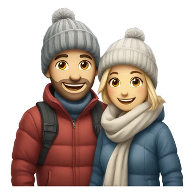 happy couple in winter outfits hearts sticker
